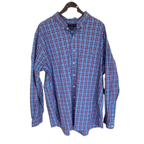 Vineyard Vines Blue and Pink Plaid Tucker Button Down - 2XL Tall - Picture 1 of 5